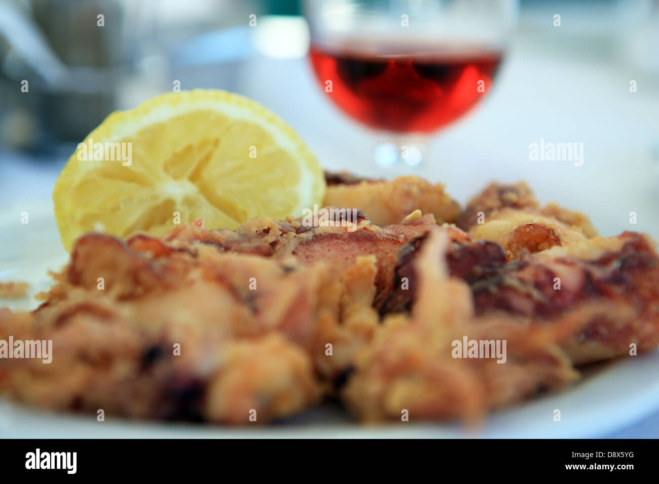 Plate of deep fried squid or Calamari in a Greek restaurant Stock Photo