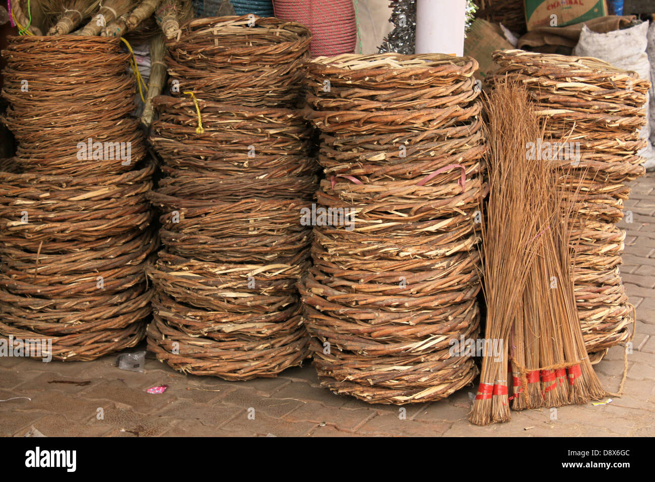 Baskets made of Giant Cane and broom Stock Photo