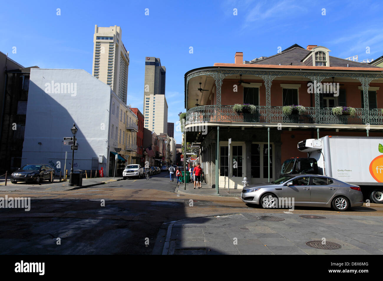 Street-scene in the Chartres Street in the French Quarter of New Orleans. Typically for the French Quarter are the historic buildings, that have the roots from the French colonization.  Photo: Klaus Nowottnick Date: April 22, 2013 Stock Photo