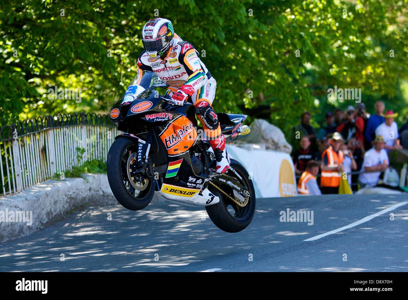 Isle of Man, UK. 5th June, 2013. John McGuinness during the Monster Energy Supersport race at the Isle of Man TT. Stock Photo