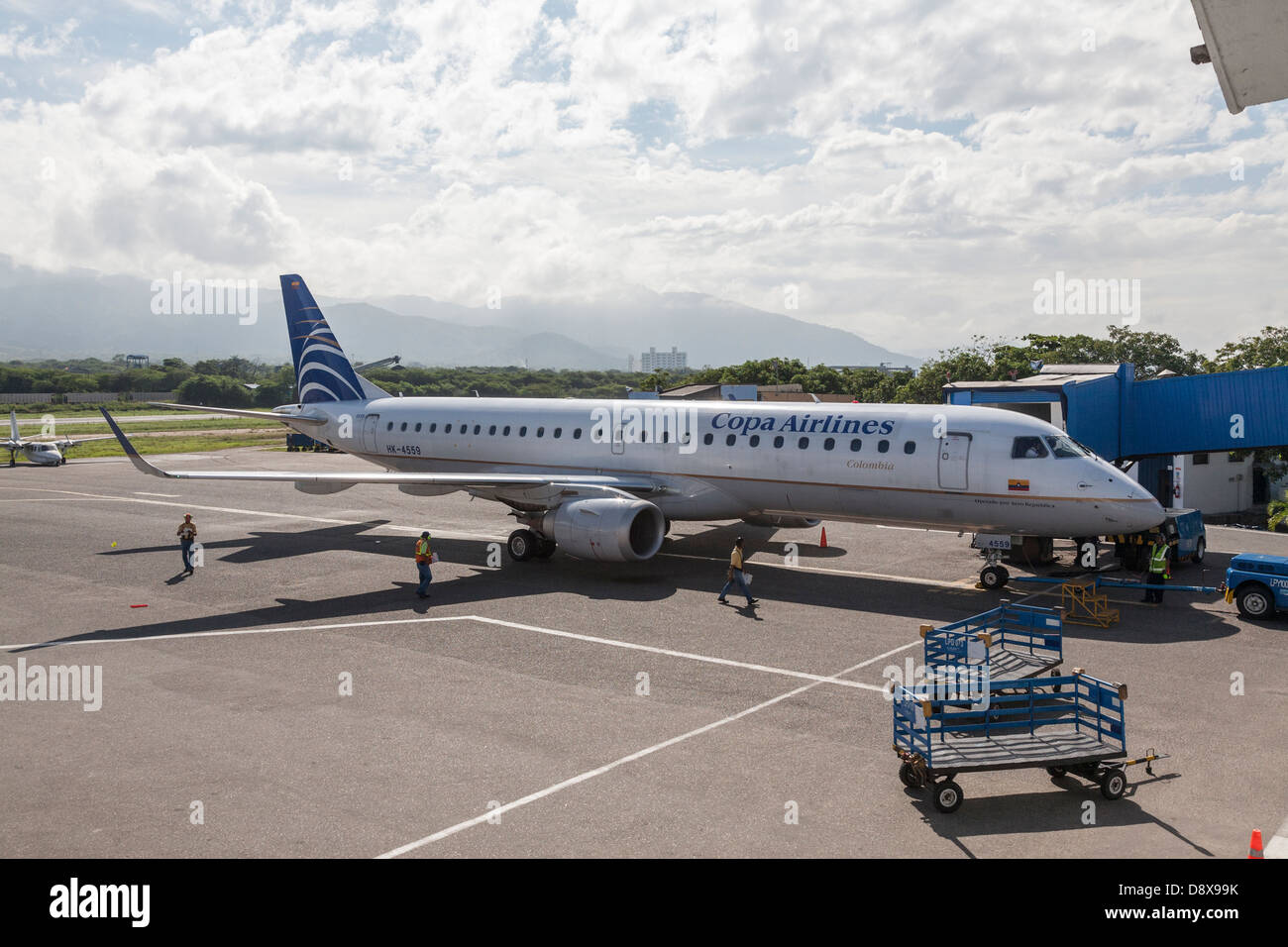 Copa Airlines Plane Taxiing at Santa Marta Airport, Colombia Stock