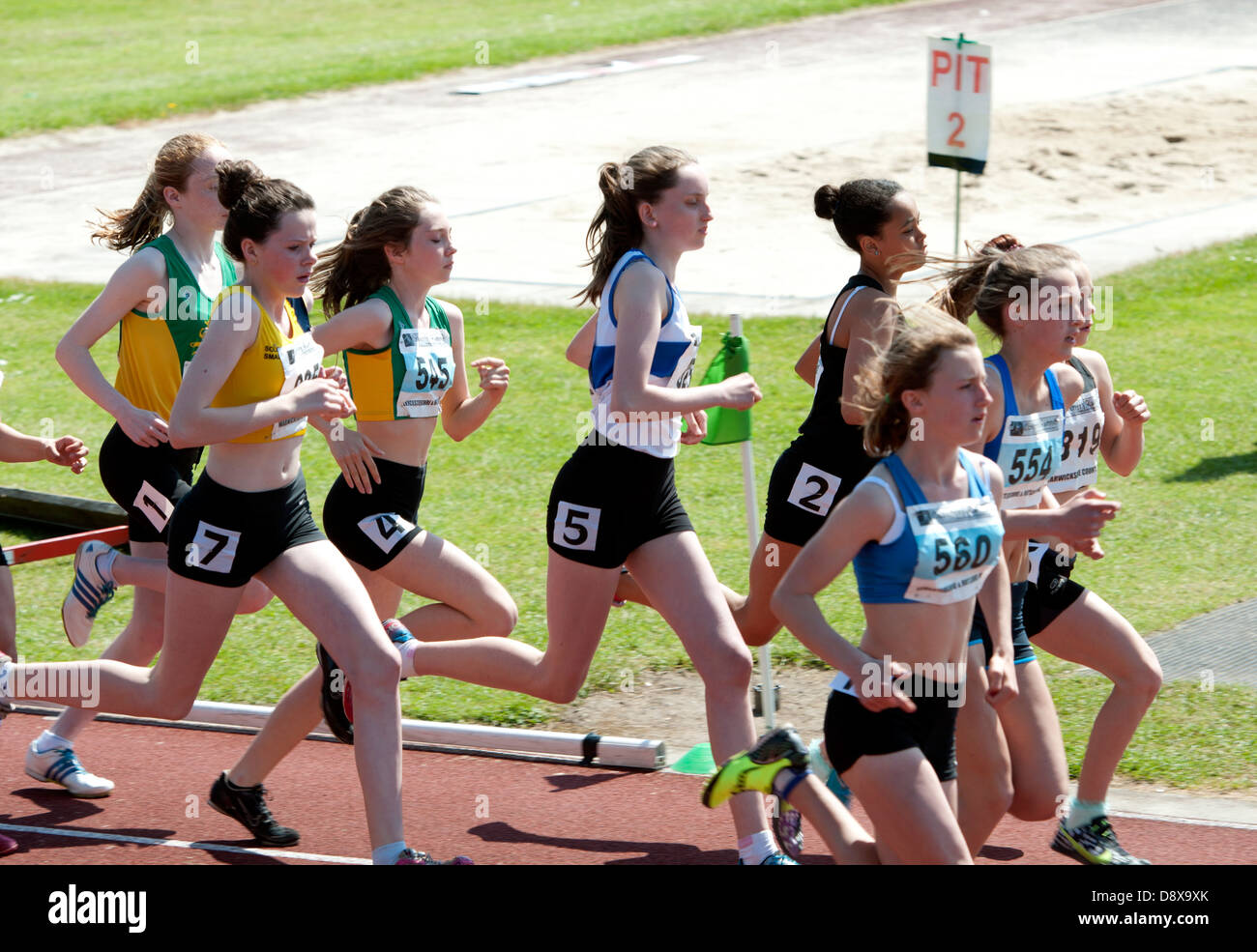 Athletics, teenage girls 1500m race. Stock Photo