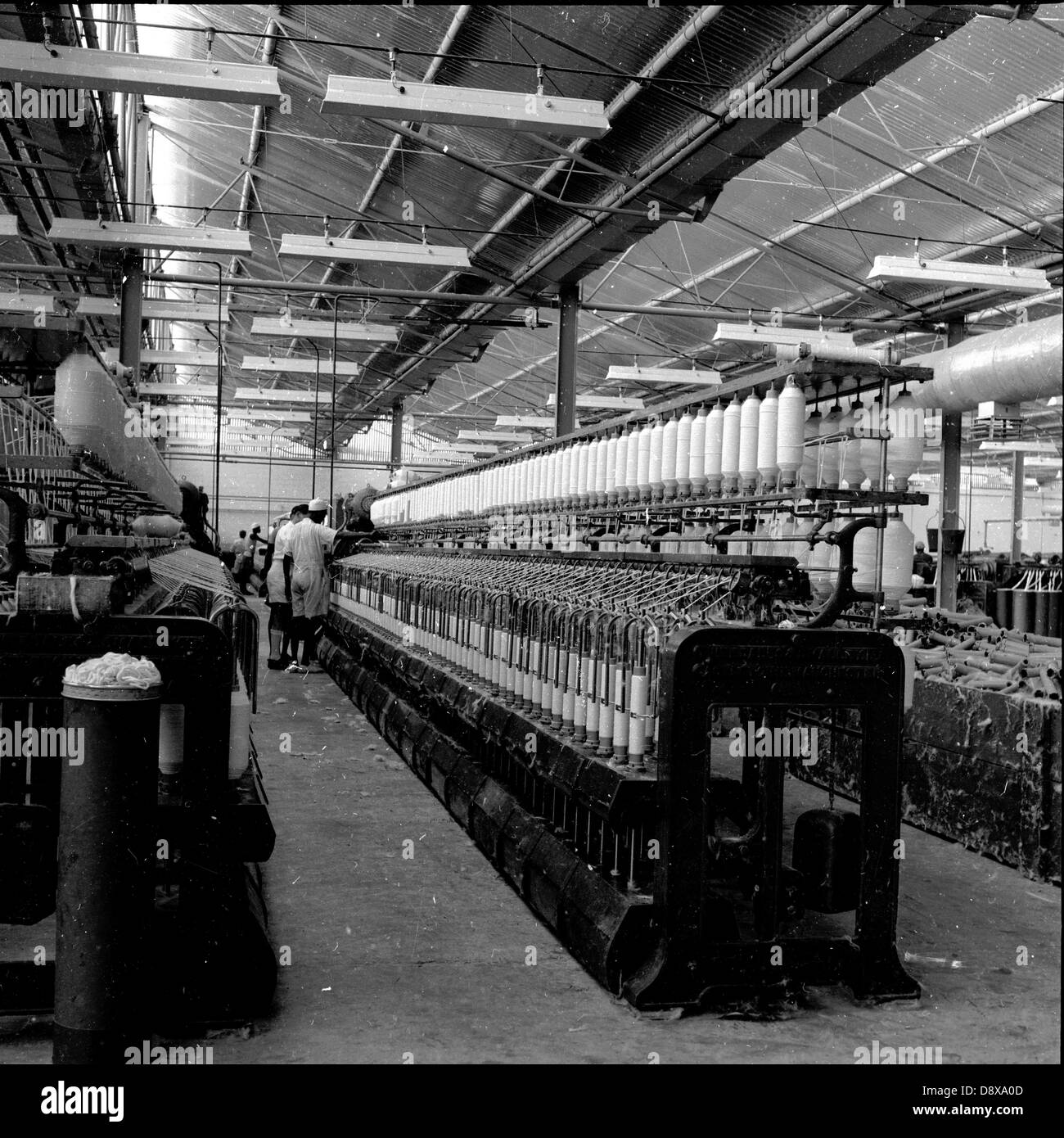 Historical 1950s. Large industrial cotton loom or weaving machine in