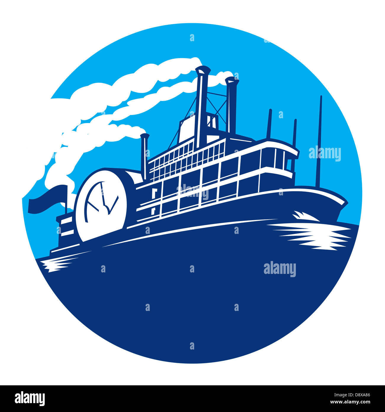 Illustration of steamboat ferry passenger ship vessel sailing set inside circle done in retro style. Stock Photo