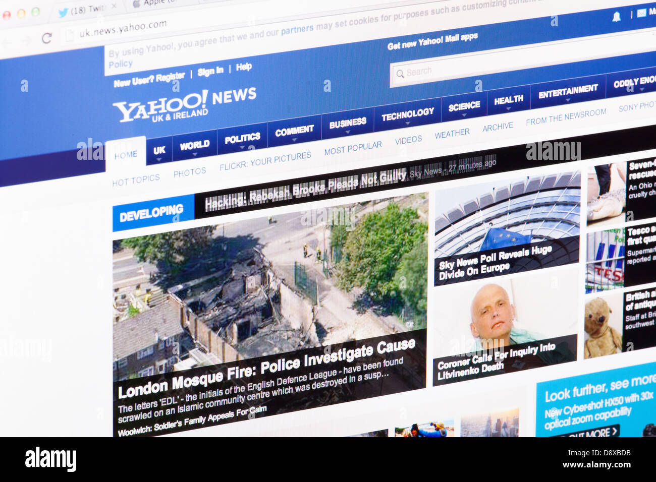 Website or web page on a laptop screen or computer monitor Stock Photo