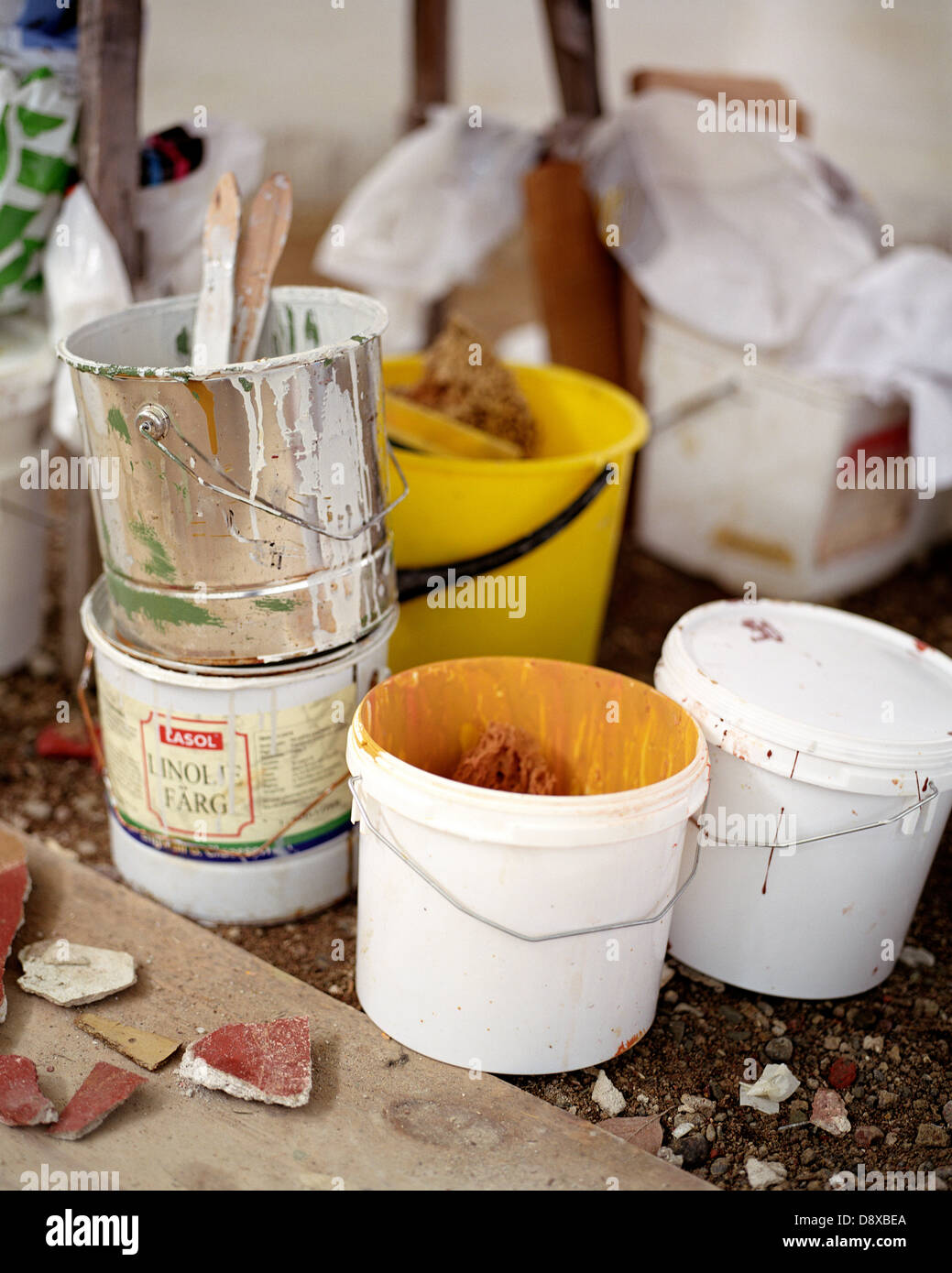 Buckets of paint and other buckets Stock Photo Alamy