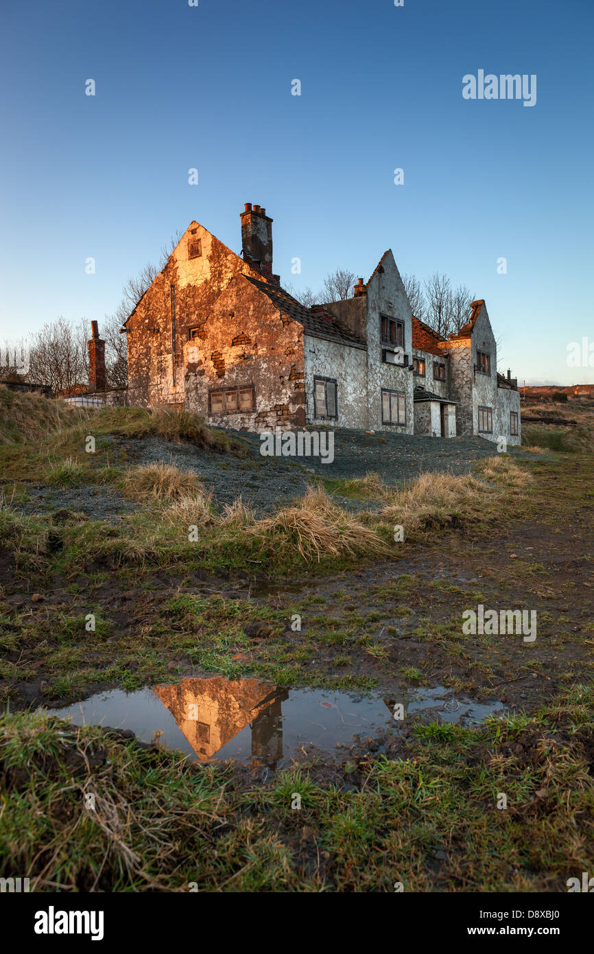 A dilapidated church on the roadside to Saddleworth Greater Manchester. Stock Photo