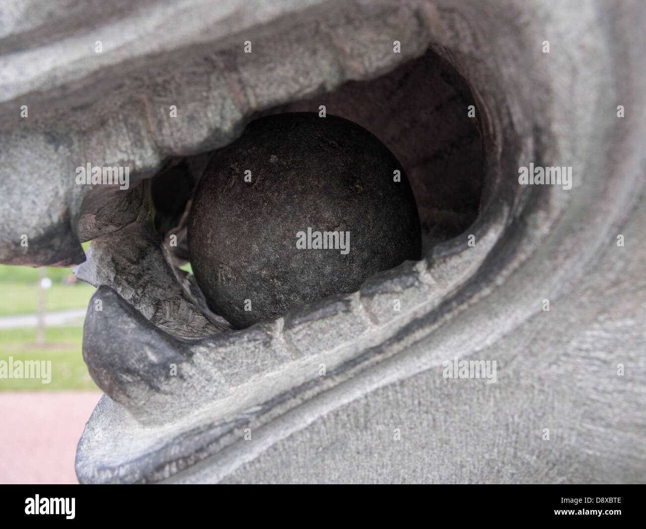 stone ball in stone lion's mouth Stock Photo Alamy