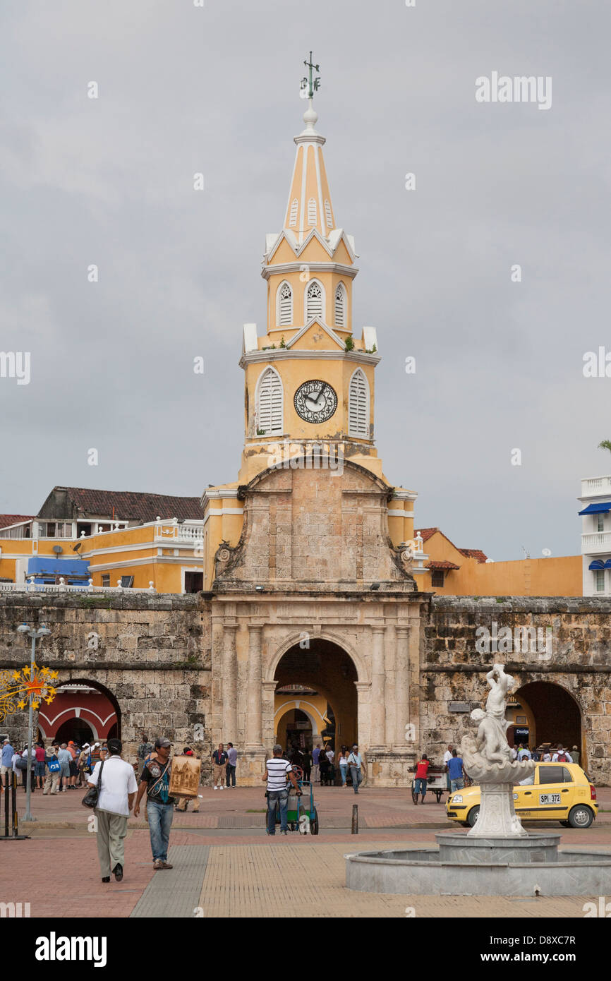 Paseo de los Martires, Torre del Reloj, Clock Tower, Cartagena, Colombia Stock Photo