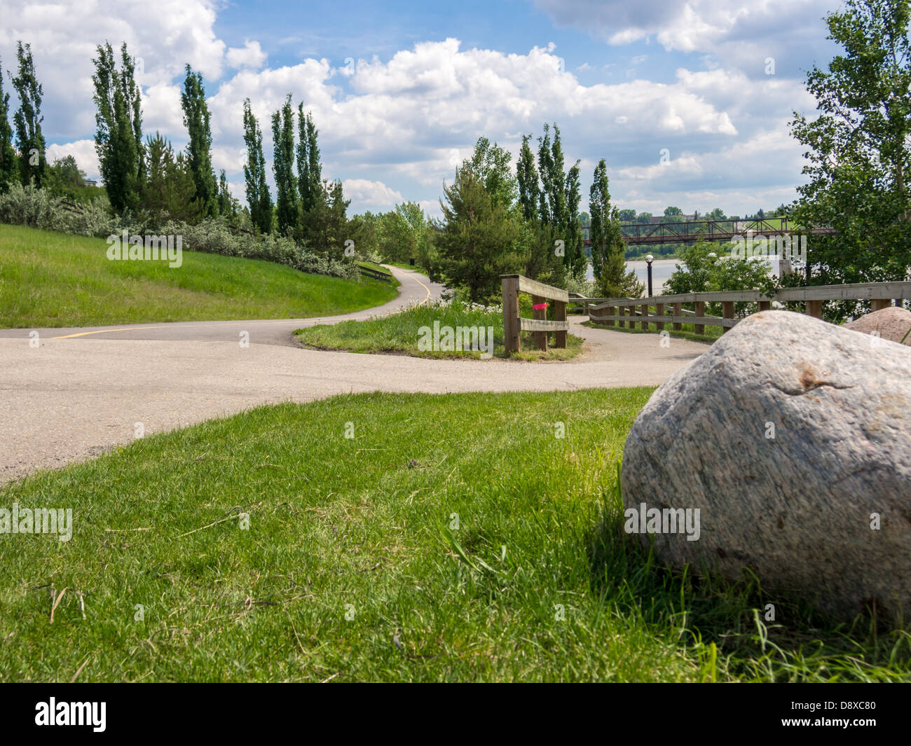 fork in the road in park in Edmonton Stock Photo