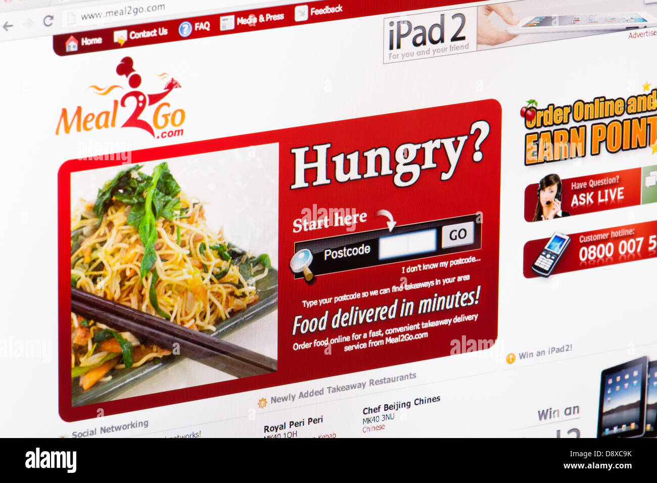 Meal2Go Takeaway Website or web page on a laptop screen or computer monitor Stock Photo