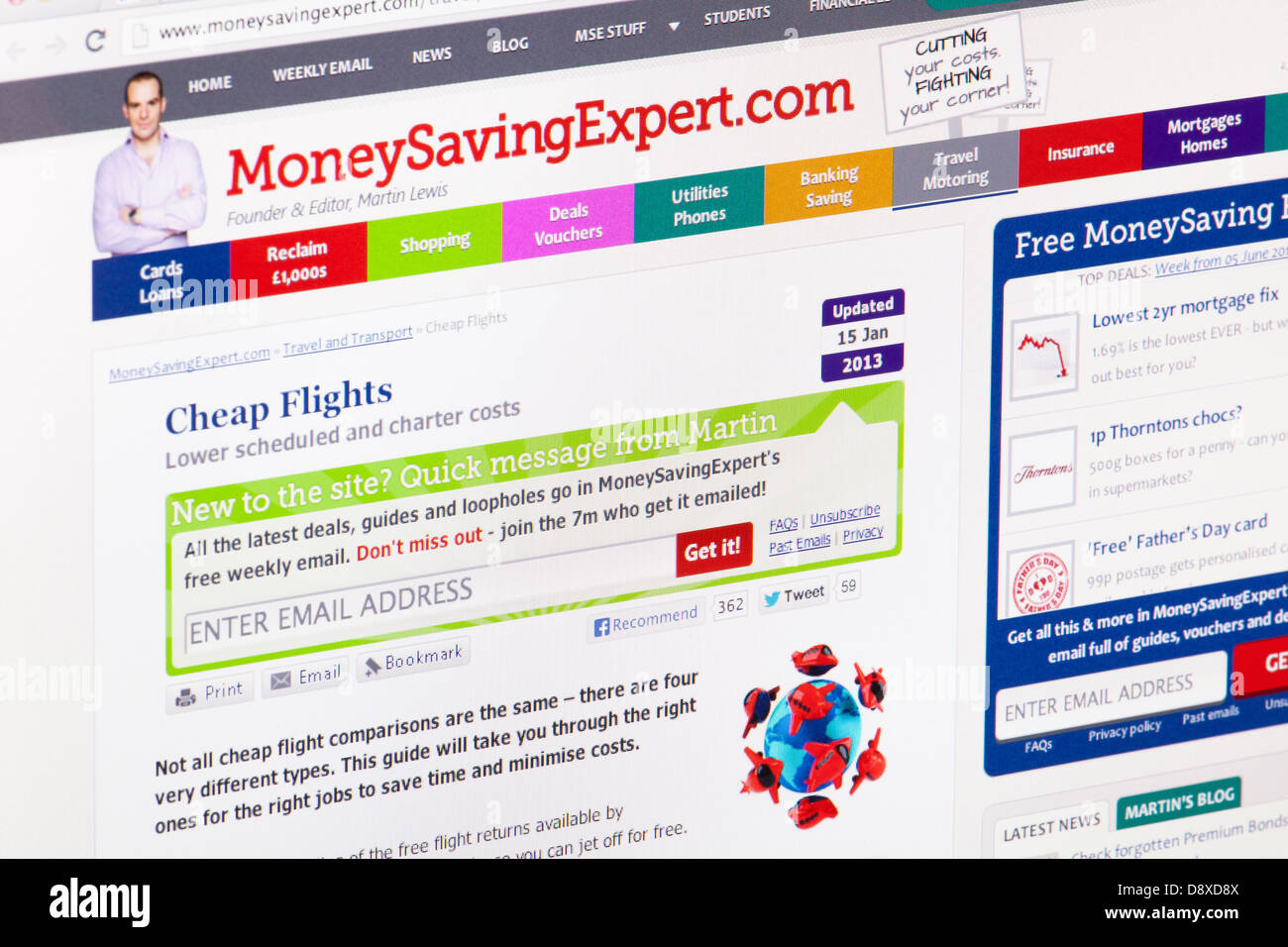 Money Saving Expert Website or web page on a laptop screen or computer monitor Stock Photo