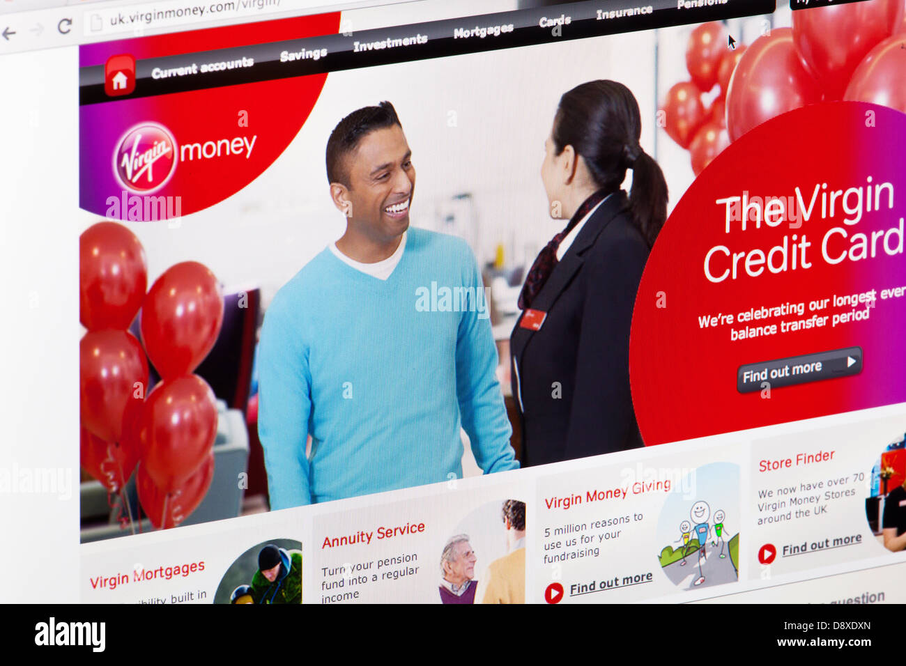 Virgin Money Banking site or web page on a laptop screen or computer