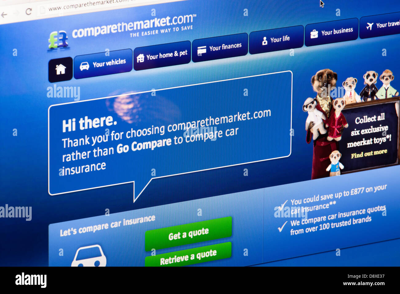 Compare the market comparison website or web page on a laptop screen or computer monitor Stock Photo