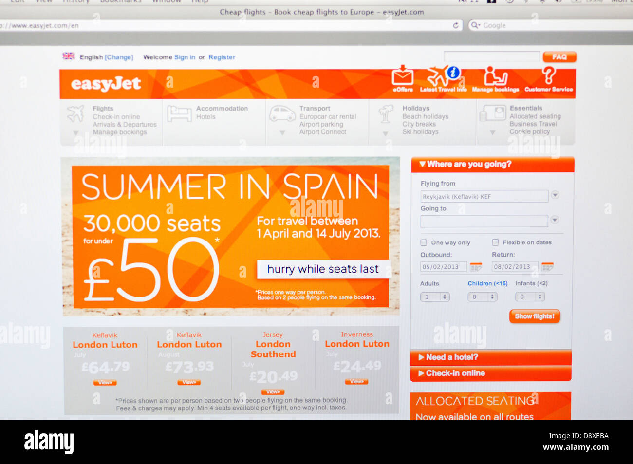 EasyJet website - Online discount airline tickets Stock Photo