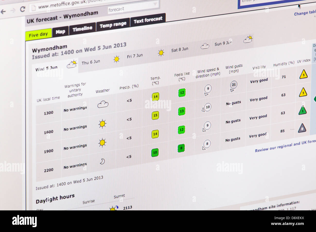 MET Office Weather Home Page Website or web page on a laptop screen or computer monitor Stock Photo