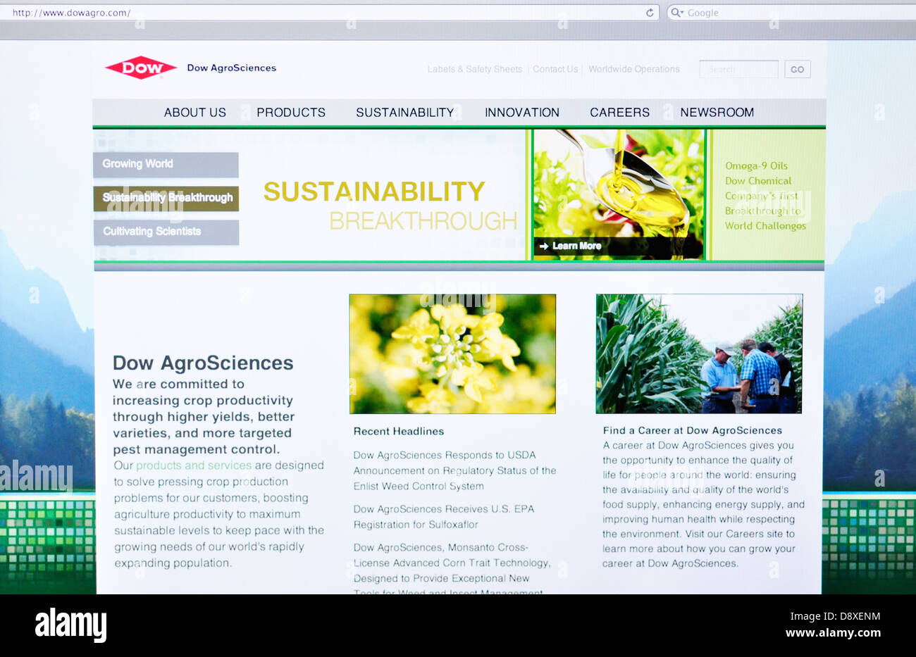 Dow AgroSciences biotechnology products website Stock Photo