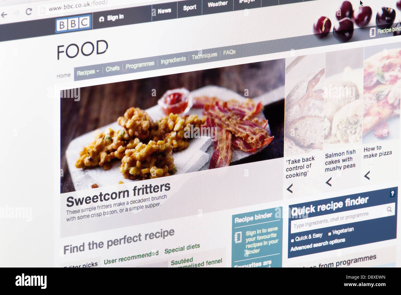 BBC Food online recipes Website or web page on a laptop screen or computer monitor Stock Photo