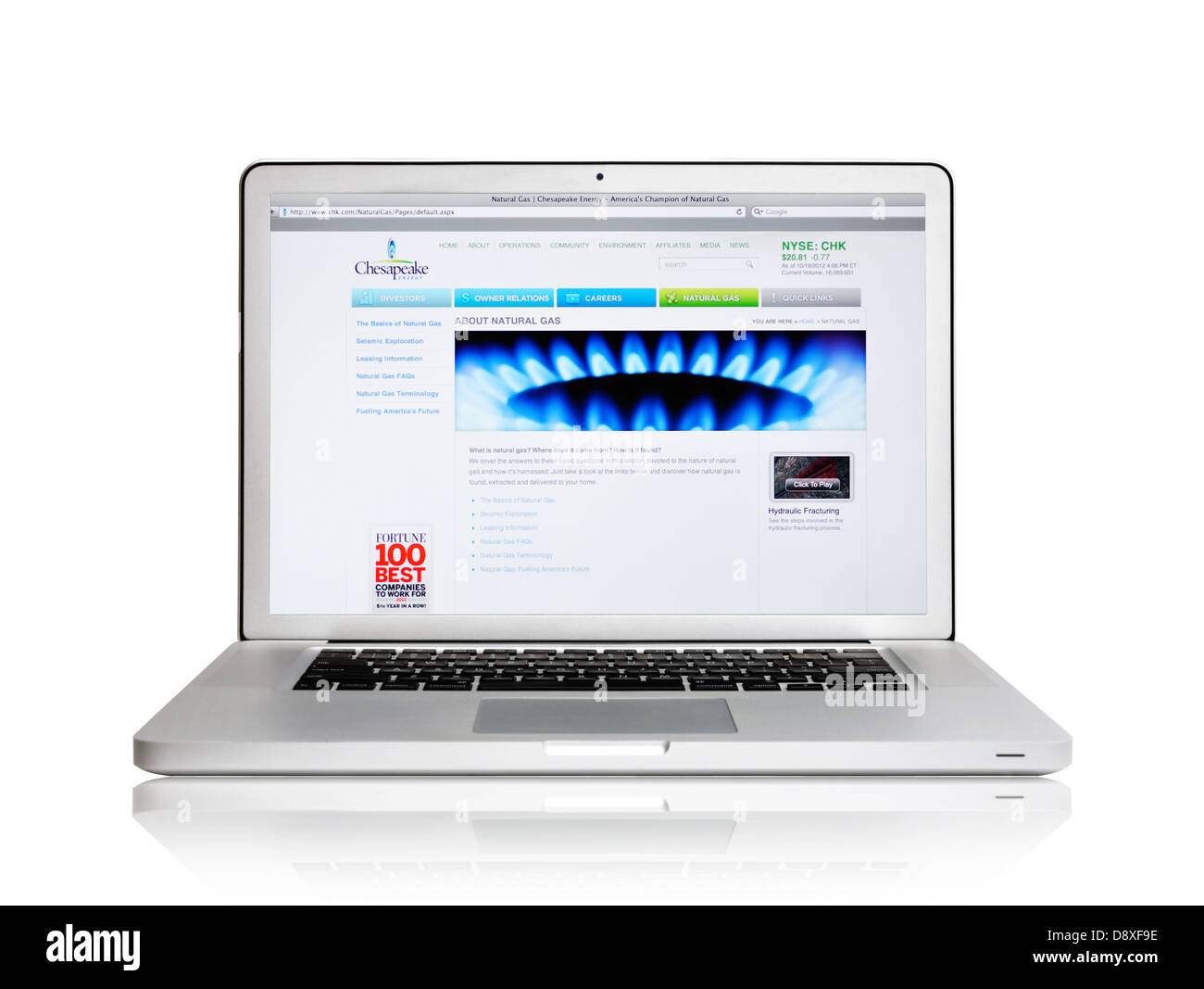 Laptop screen showing Chesapeake Energy Corporation website - natural ...