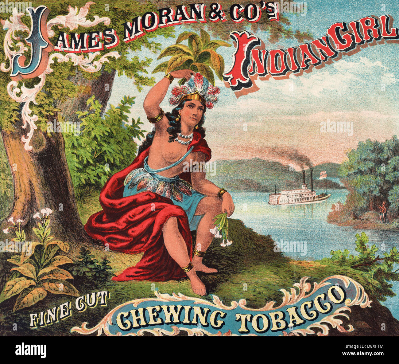James Moran & Company's Indian Girl Chewing Tobacco - Tobacco Label, circa 1874 Stock Photo
