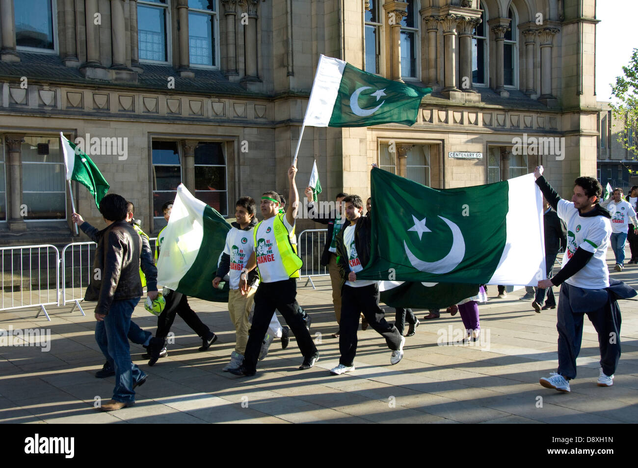 Pakistan flag at protest in Bradford Stock Photo Alamy