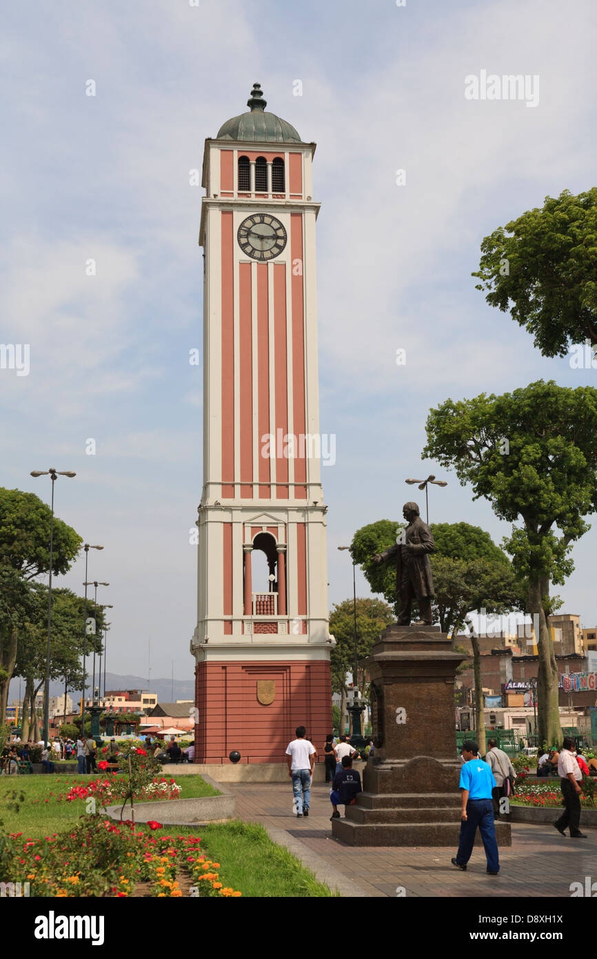 Torre del Reloj, Clock Tower, Parque Universitario, Lima, Peru Stock Photo