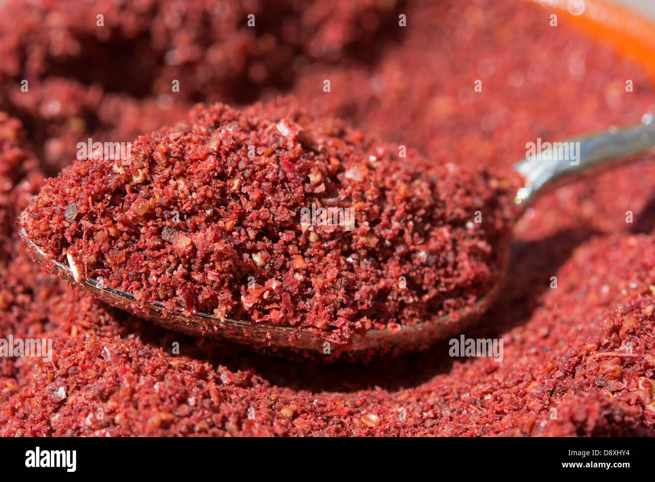 Ground sumac, a sweet and sour spice commonly used in Turkish and
