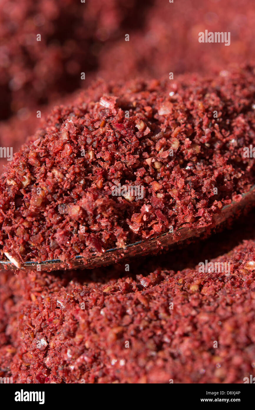 Ground sumac, a sweet and sour spice commonly used in Turkish and