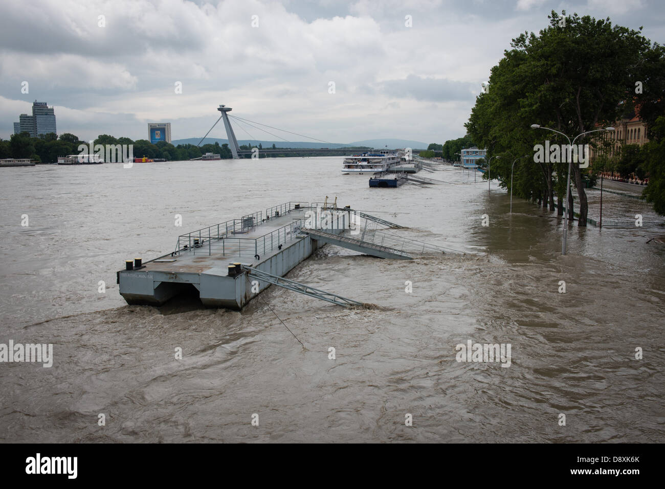 Bratislava, Slovakia. 5th June 2013.  Rising water level of of the Danube river on Vajanskeho Embankment on June 5, 2013 in Bratislava Credit:  Lubos Paukeje/Alamy Live News Stock Photo