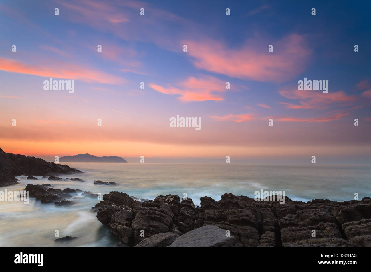 Amazing seascape sunset, Sonabia, Cantabria, Spain Stock Photo
