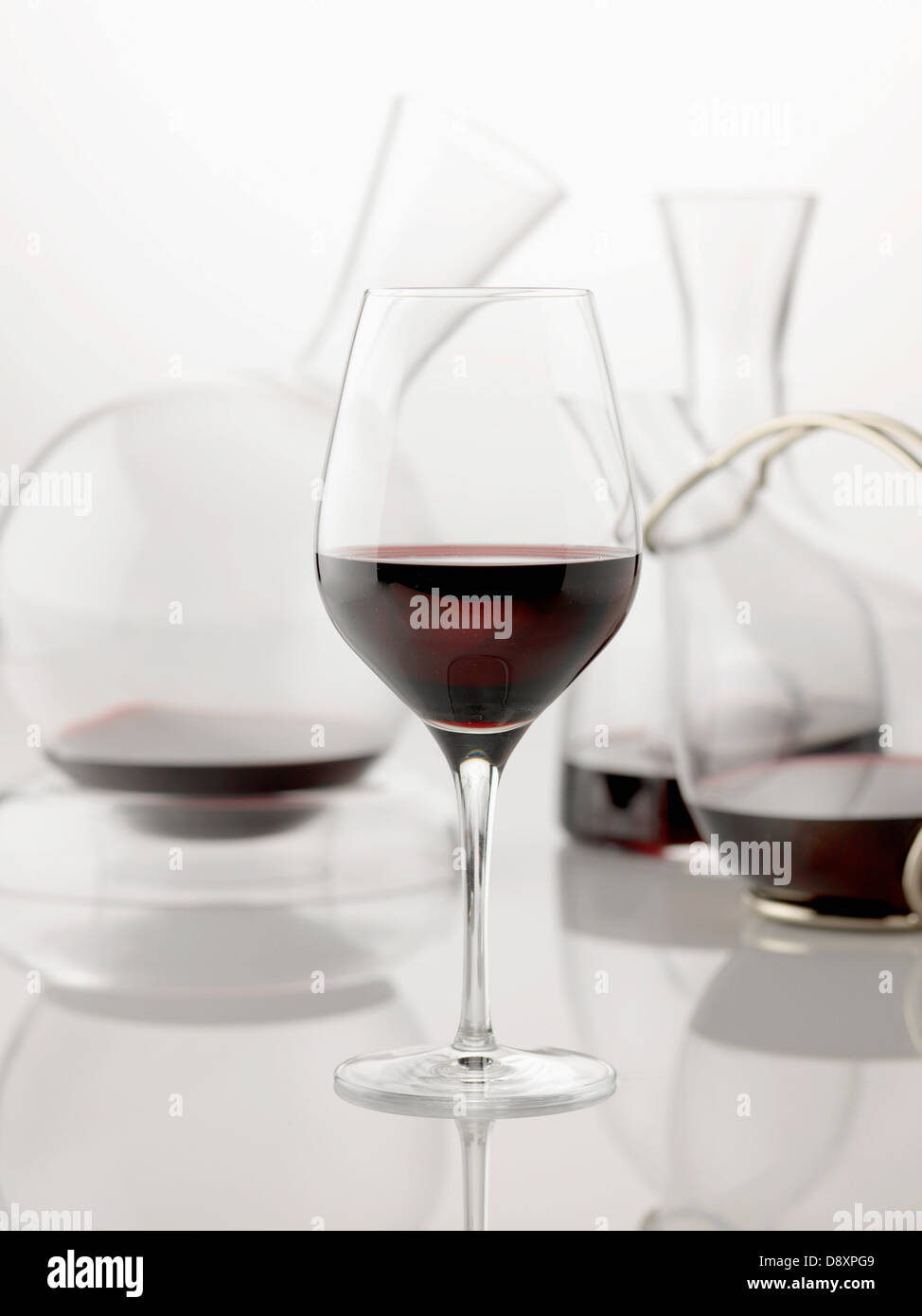 Glass and carafe of red wine Stock Photo