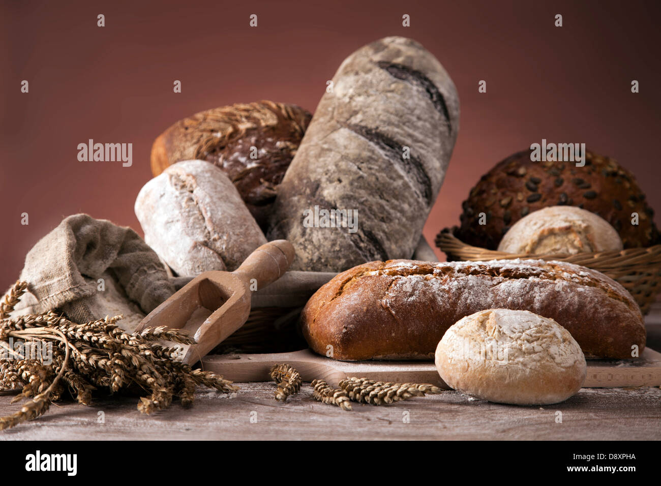 The traditional set of bread, rolls and other ingredients Stock Photo