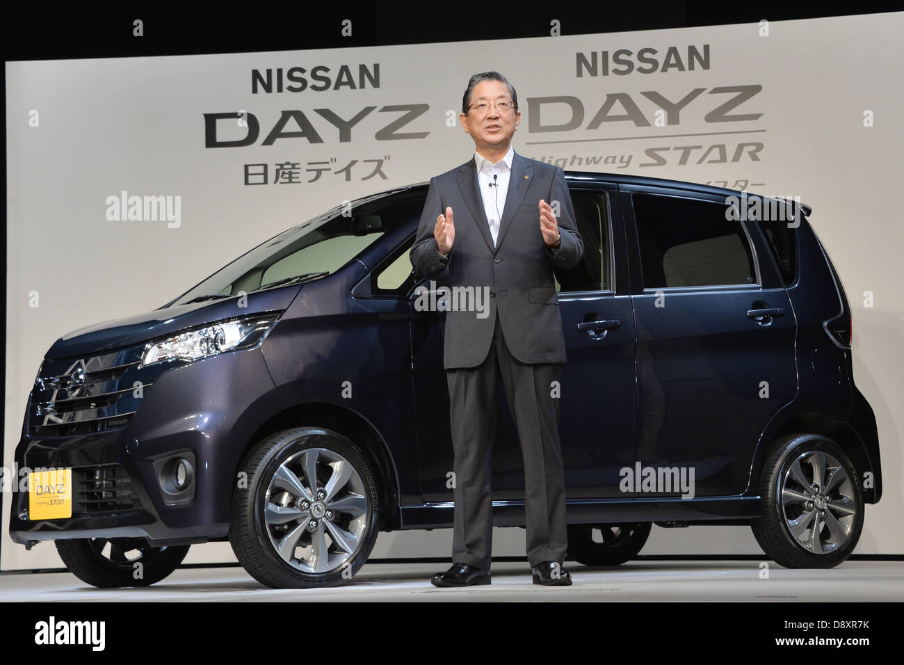 Tokyo, Japan. 6th June 2013. Nissan Motor Company unveiled a new mini-car 'Dayz' in Tokyo, Japan June 6, 2013. Nissan Chief Operating Officer (COO), Toshiyuki Shiga, showed the idea which aims to more than 10% domestic market share of mini-cars.  (Photo by Natsuki Sakai/AFLO/Alamy Live News) Stock Photo