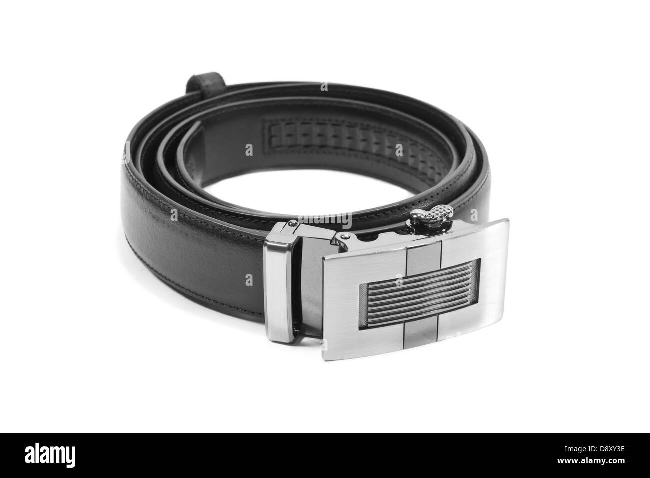 The black leather belt isolated on white background Stock Photo - Alamy