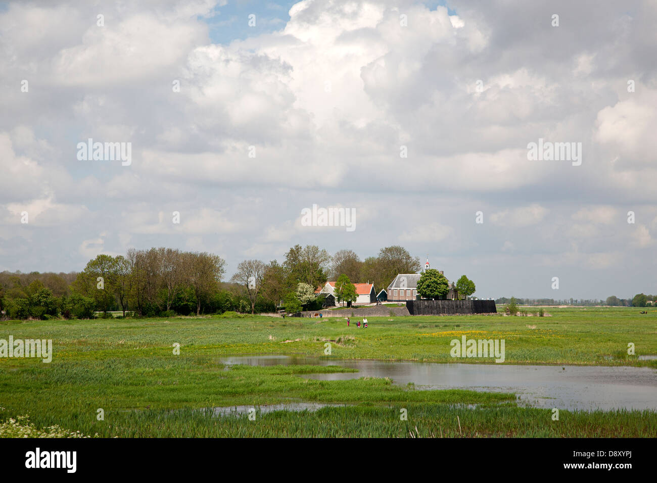 Terp Middelbuurt with historic church of Unesco World Heritage Site Schokland, Flevoland, The Netherlands Stock Photo