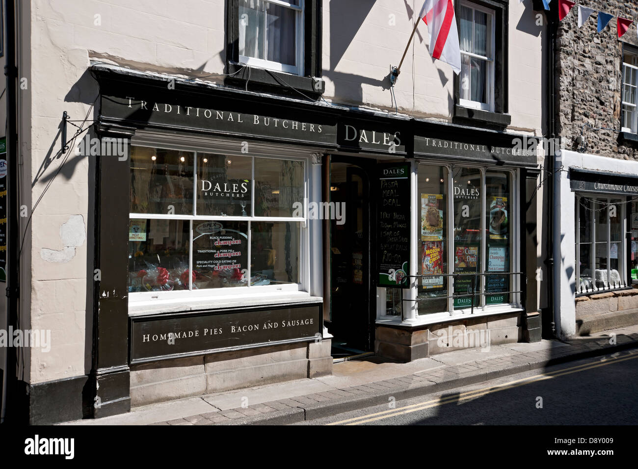 Traditional local butchers butcher shop store Main Street Kirkby