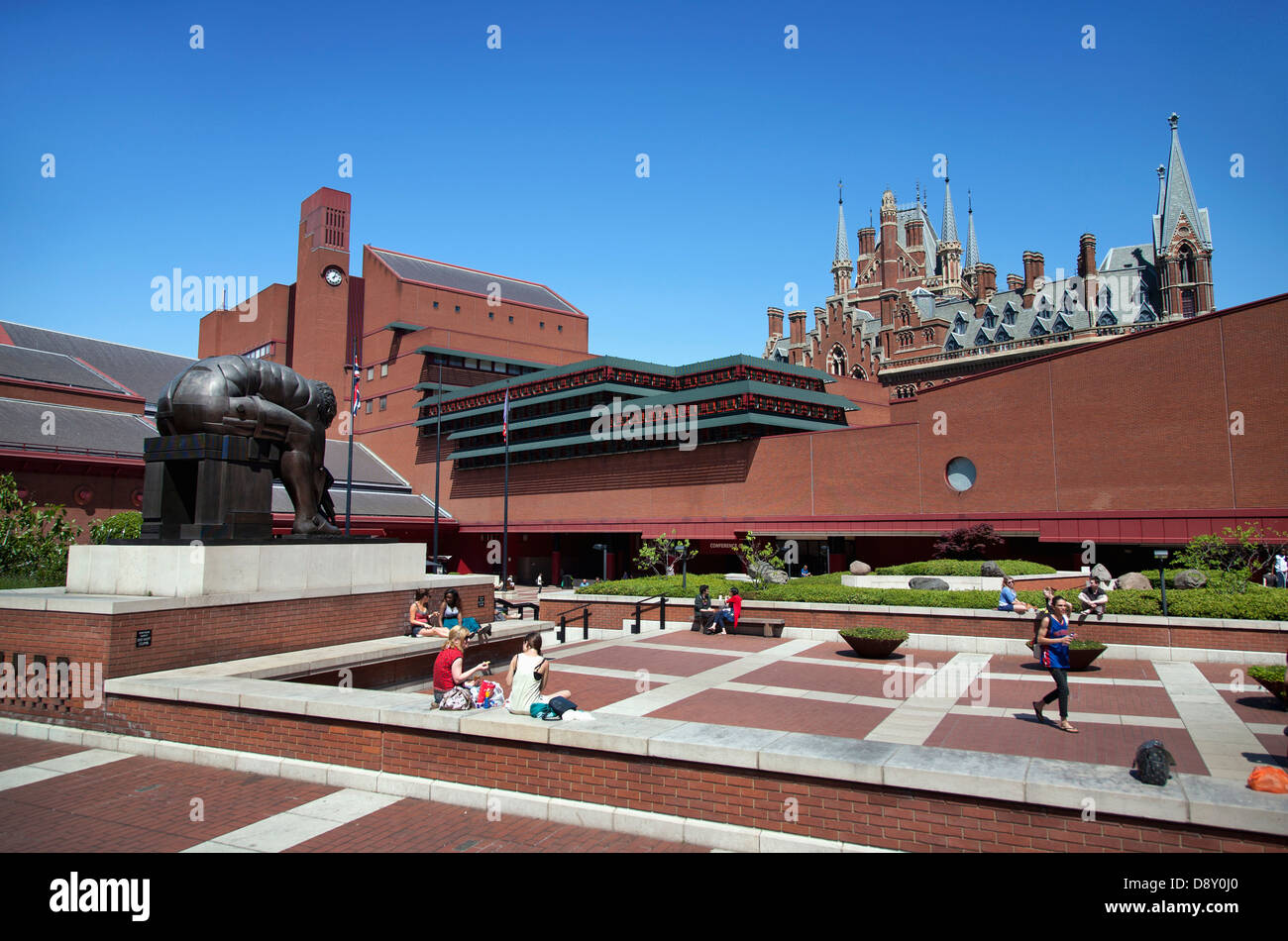 View of the British Library showing Eduardo Paolozz sculpture Euston Road British Isles Center European Great Britain History Stock Photo