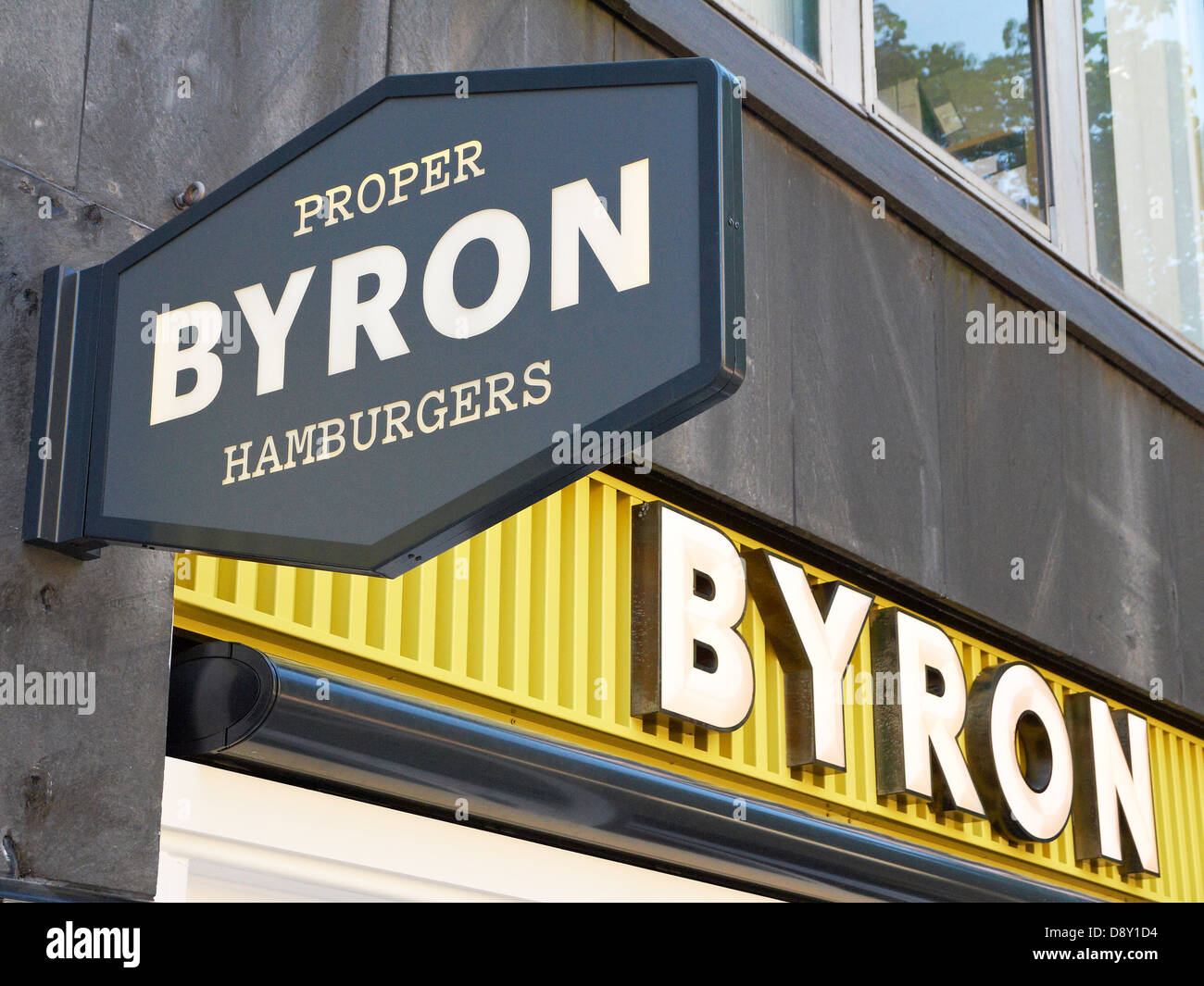Proper Byron Hamburgers sign on outside wall in Manchester UK Stock Photo