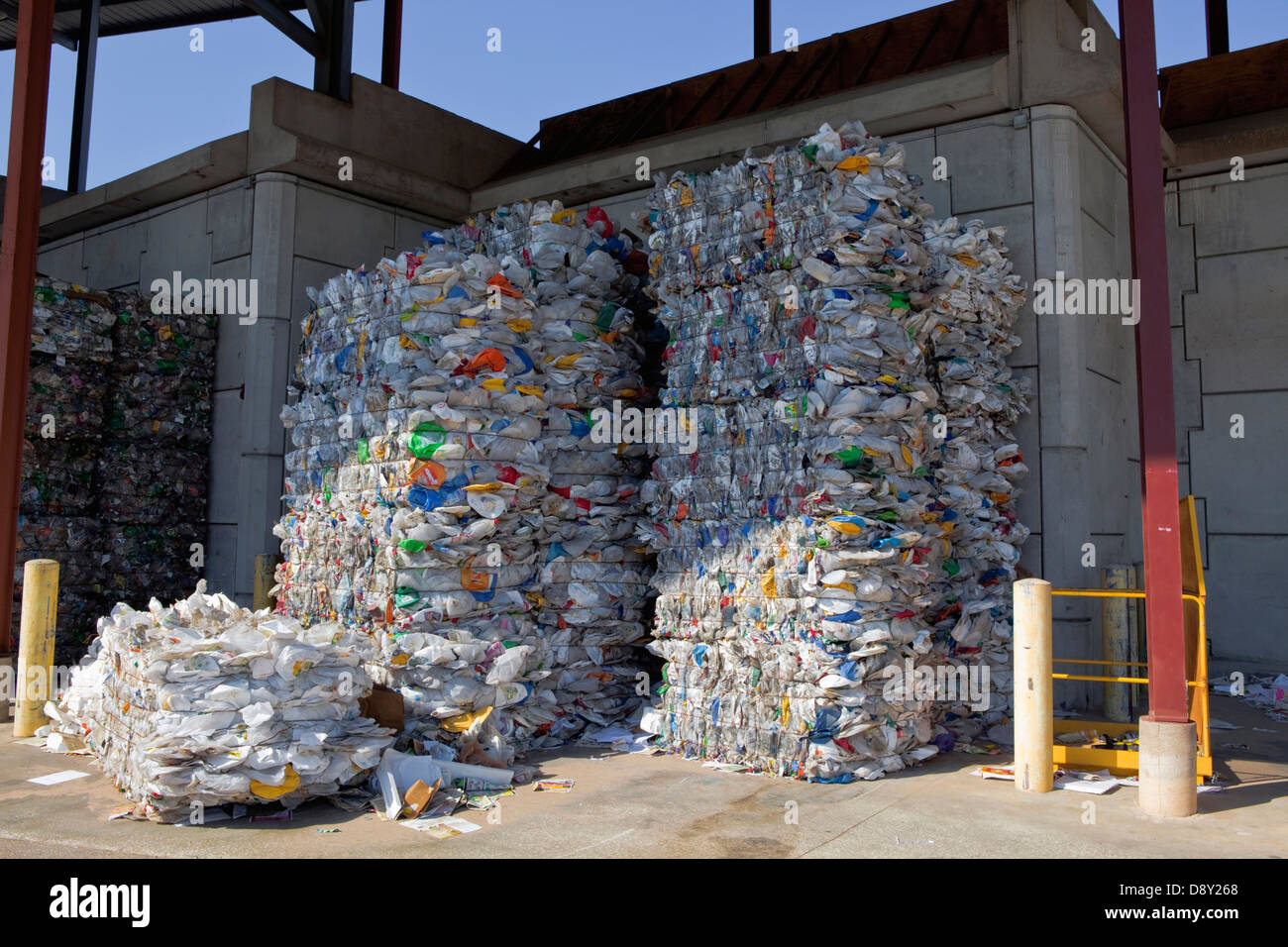 Bundle of plastic bottles for recycling at the country dump American