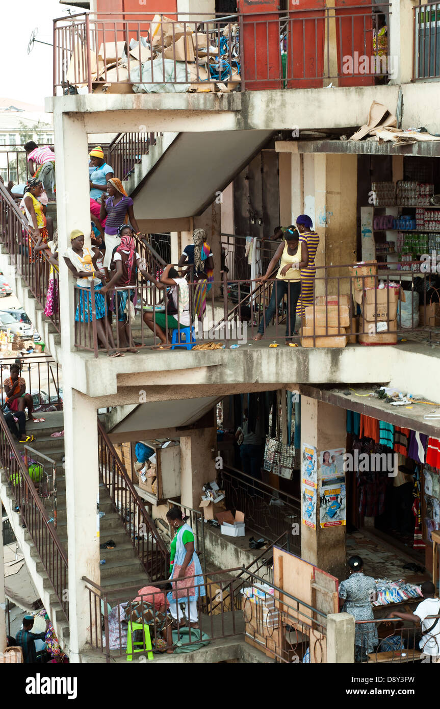 commercial building near makola market, downtown accra, ghana, africa