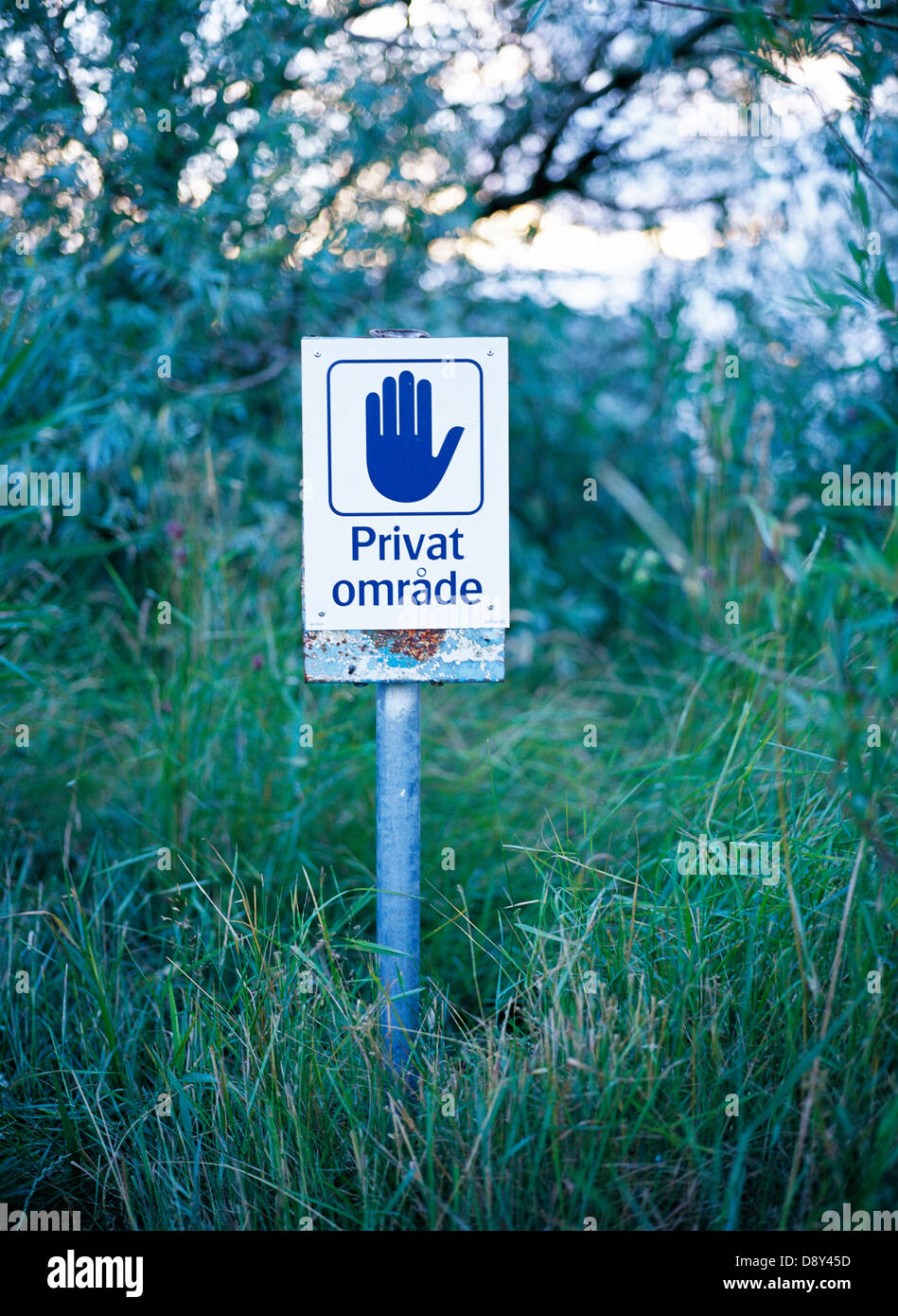 A private area-sign, Sweden. Stock Photo