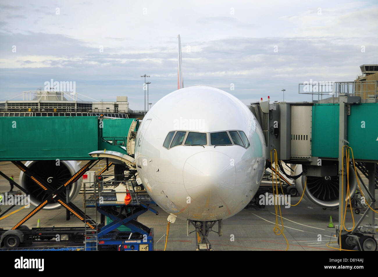 Big passenger jet on apron at International airport Dublin. Stock Photo