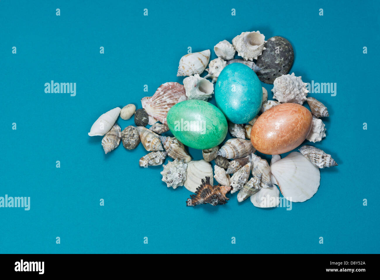 Easter Eggs with Shell Clams Stock Photo