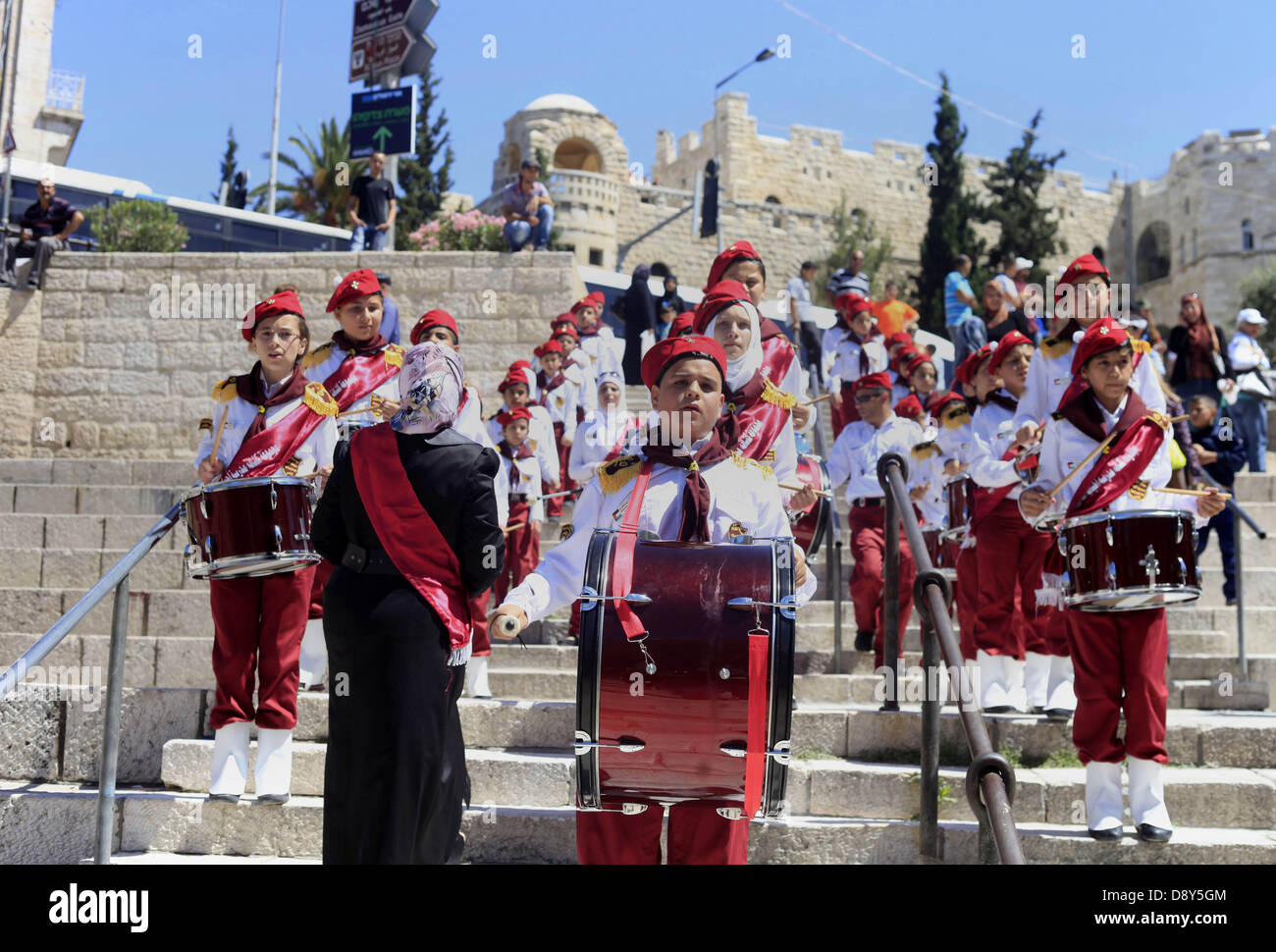 Jerusalem. 6th June 2013. Palestinian scouts play musical instruments