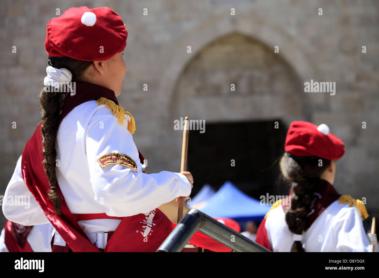 Jerusalem. 6th June 2013. Palestinian scouts play musical instruments