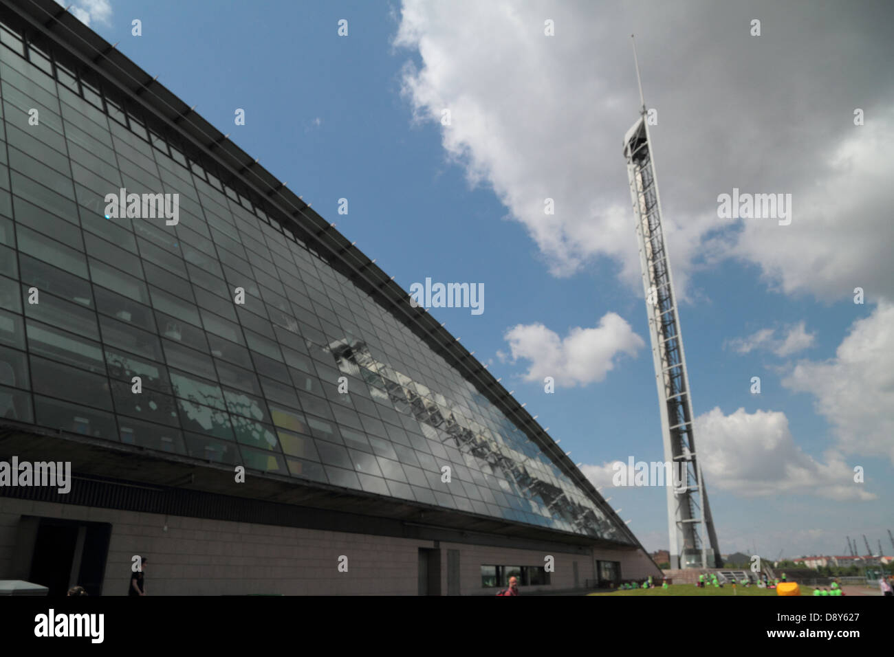'Glasgow tower', waterside, River Clyde, Auditorium, Clyde Arc, SECC, Science Centre Crowne Plaza. Stock Photo