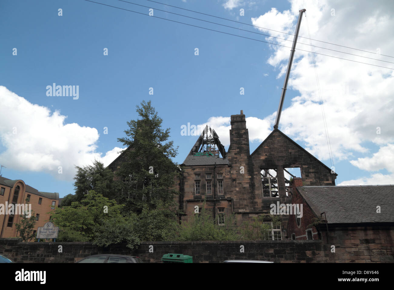 Remains of Glasgow Steiner school after a fire destroyed it Stock Photo