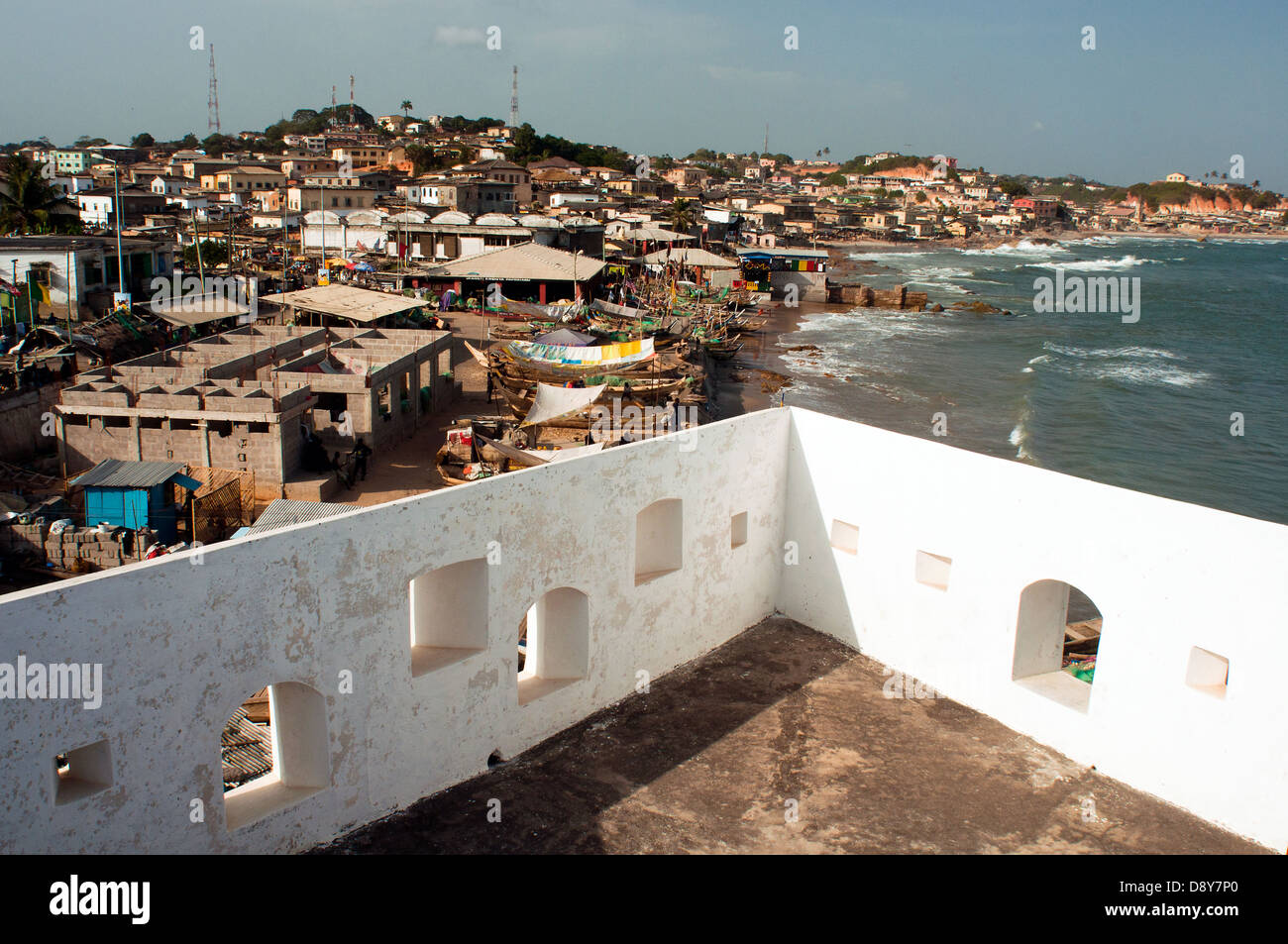 cape coast castle interior and town scene, cape coast, ghana, africa