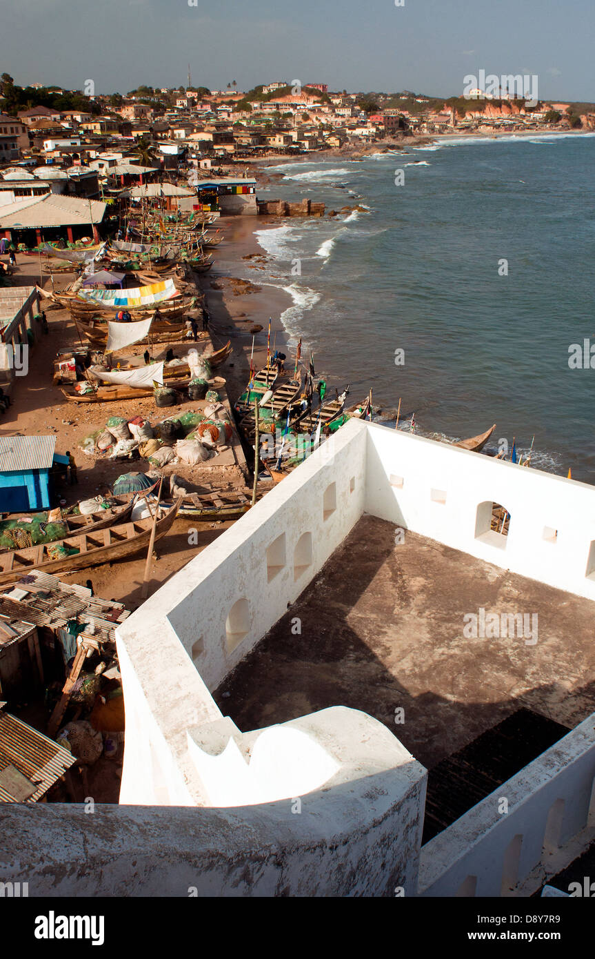 cape coast castle interior and town scene, cape coast, ghana, africa
