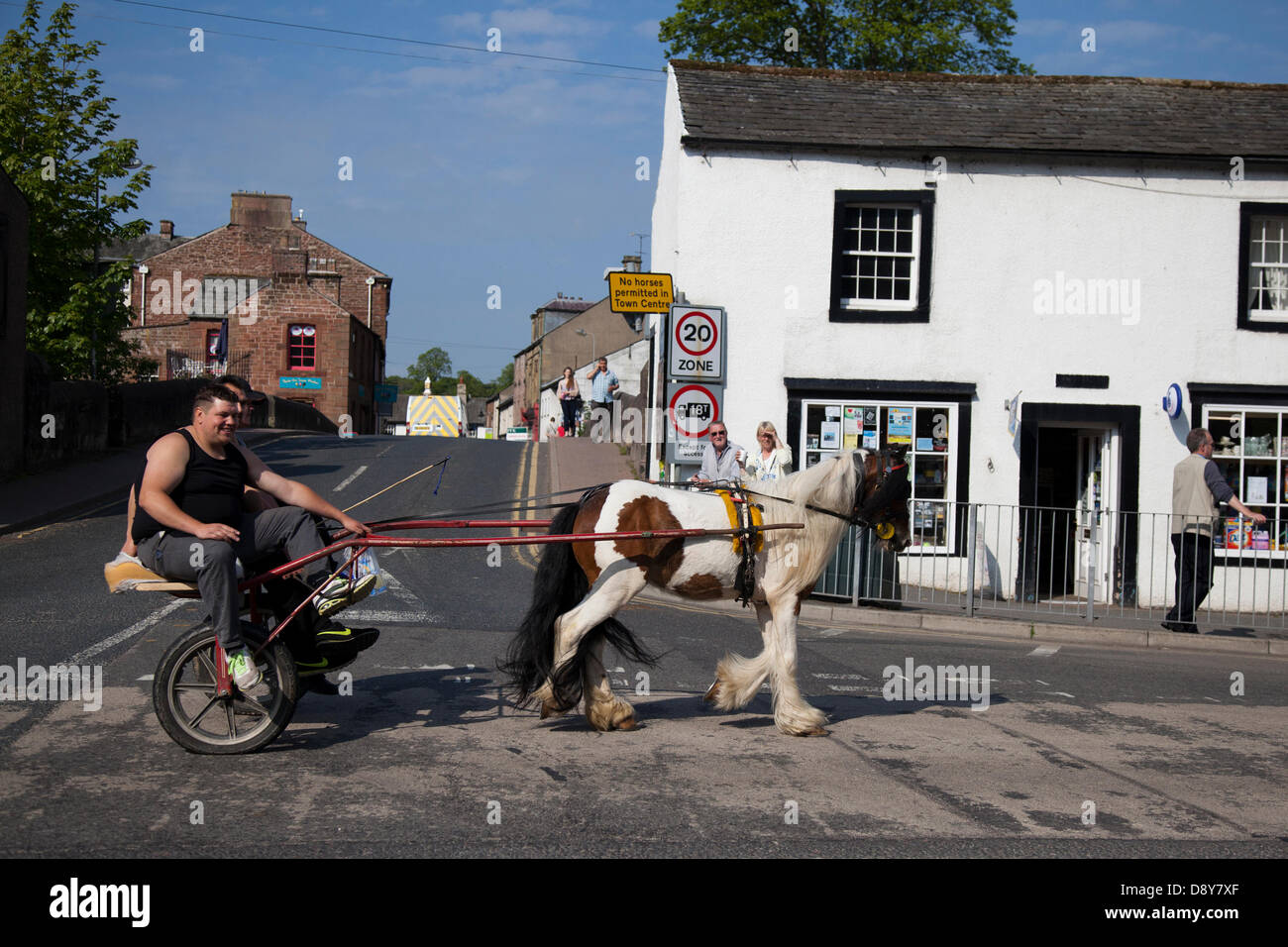 Appleby, Cumbria, Uk. 6th June, 2013.  Showing horses in the town centre at the Appleby Horse Fair in Cumbria.  The Fair is an annual gathering of Gypsies and Travellers which takes place on the first week in June, and has taken place since the reign of James II, who granted a Royal charter in 1685 allowing a horse fair 'near to the River Eden'. Stock Photo